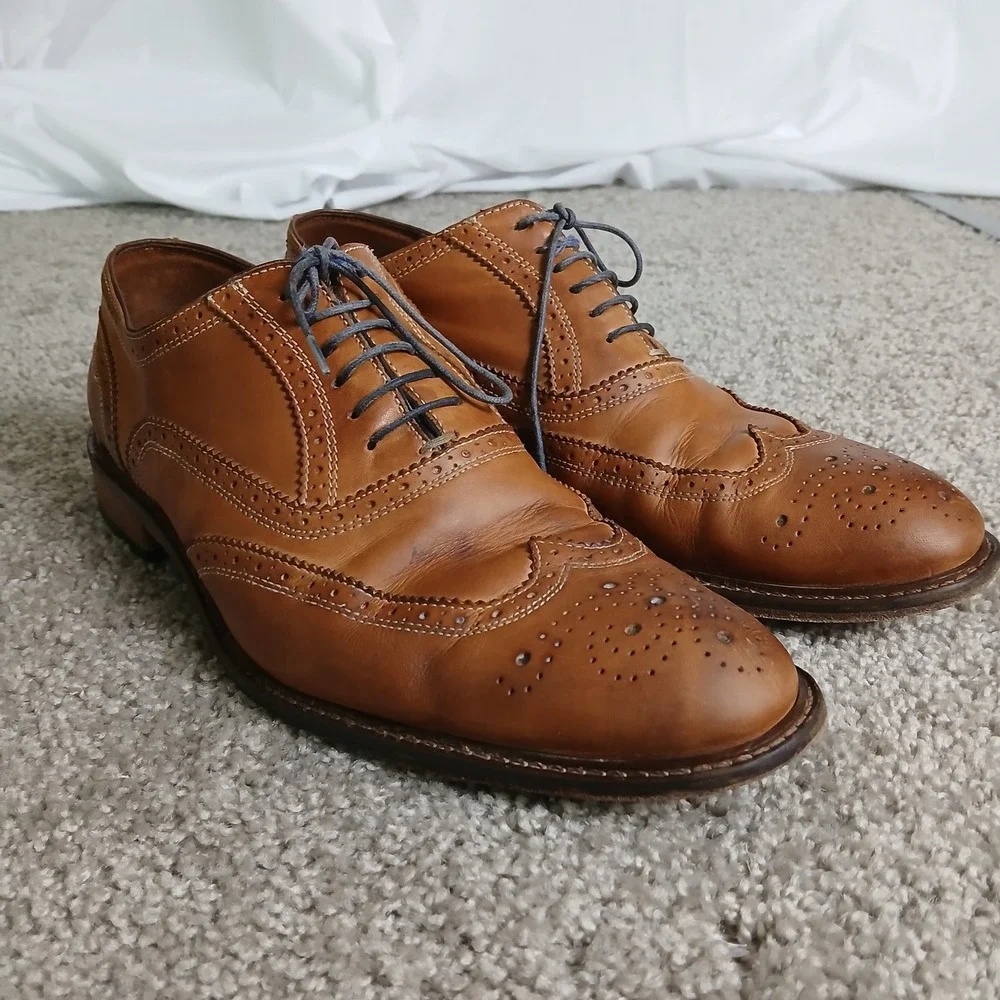 Cuoio Mens Tan Leather Wingtip Brogue Oxford Dress Shoes Made in Italy 6650 10M